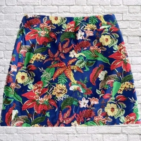 Talbots | Navy Blue A-Line Floral Tropical Resort Cotton Skirt Size 6 Small S - Picture 1 of 5